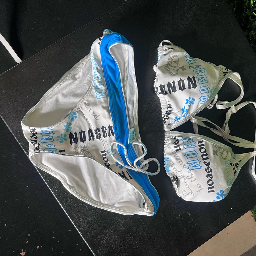 MARINA White and Blue Graphic Triangle Bikini Set